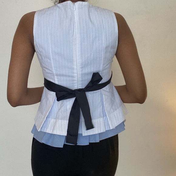 Zara trafaluc striped pleated babydoll top with satin tie at the back. - Picture 7 of 8